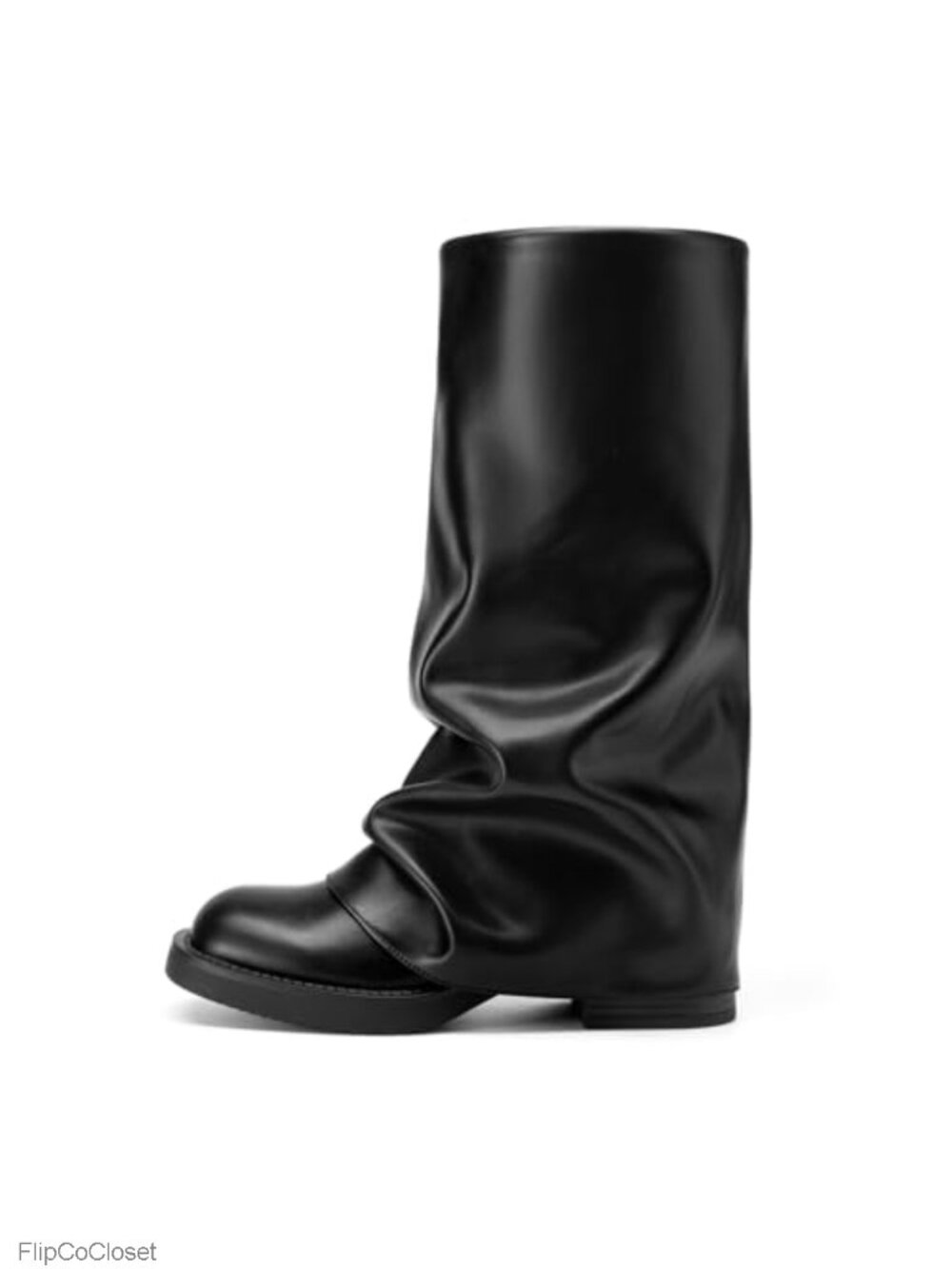 Women's Fold Over Knee High Slouchy Pull On Square Toe Boots